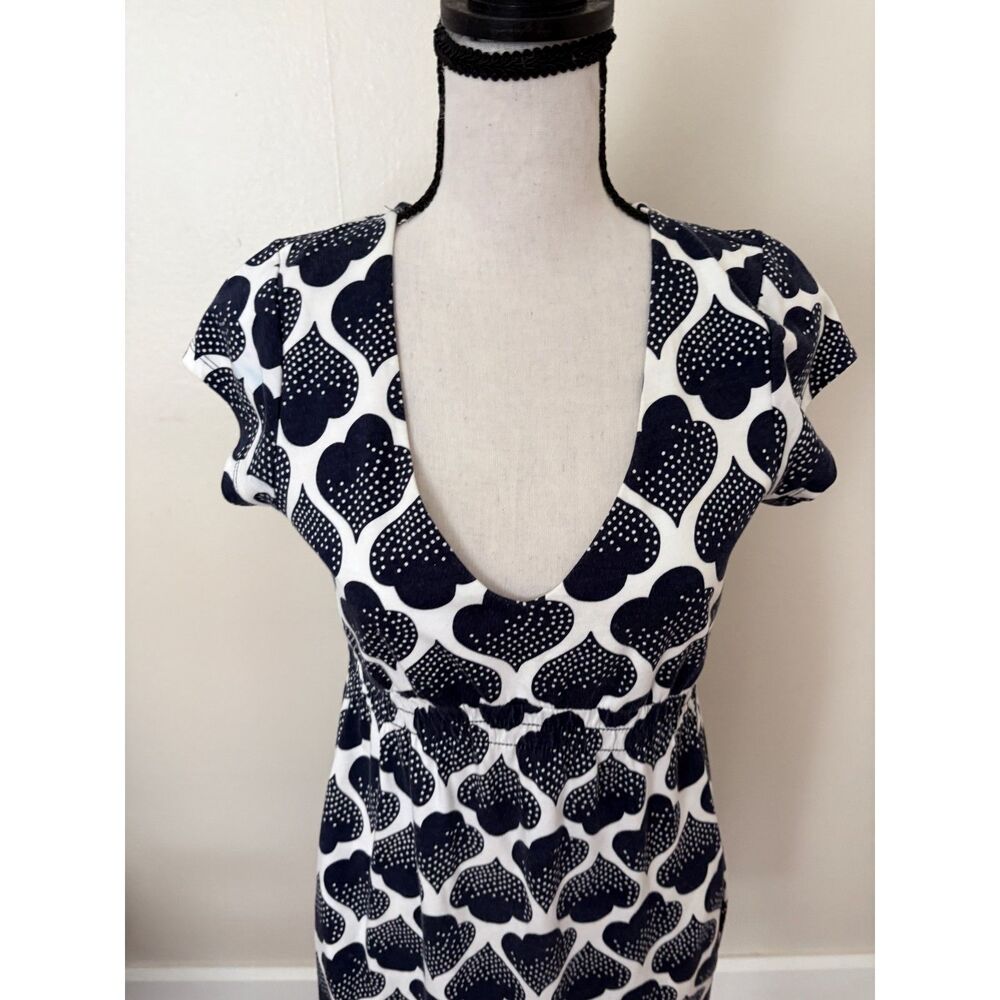 Boden Jersey Dress Women’s US 2R UK 6R Navy White Graphic Print Empire Waist